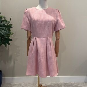 Aqua Pink and White Puff Sleeve A-Line Mini Dress